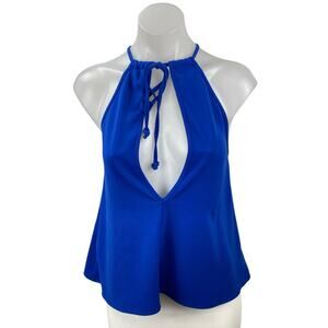 The Fifth Women's Blue High Neck Sleeveless Cutout Plunge Tank Blouse Top Size S